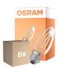 Multipack 6x Osram Classic LED E27 Candle Filament Clear 4.8W 470lm - 827 Extra Warm White | Dimmable - Replaces 40W